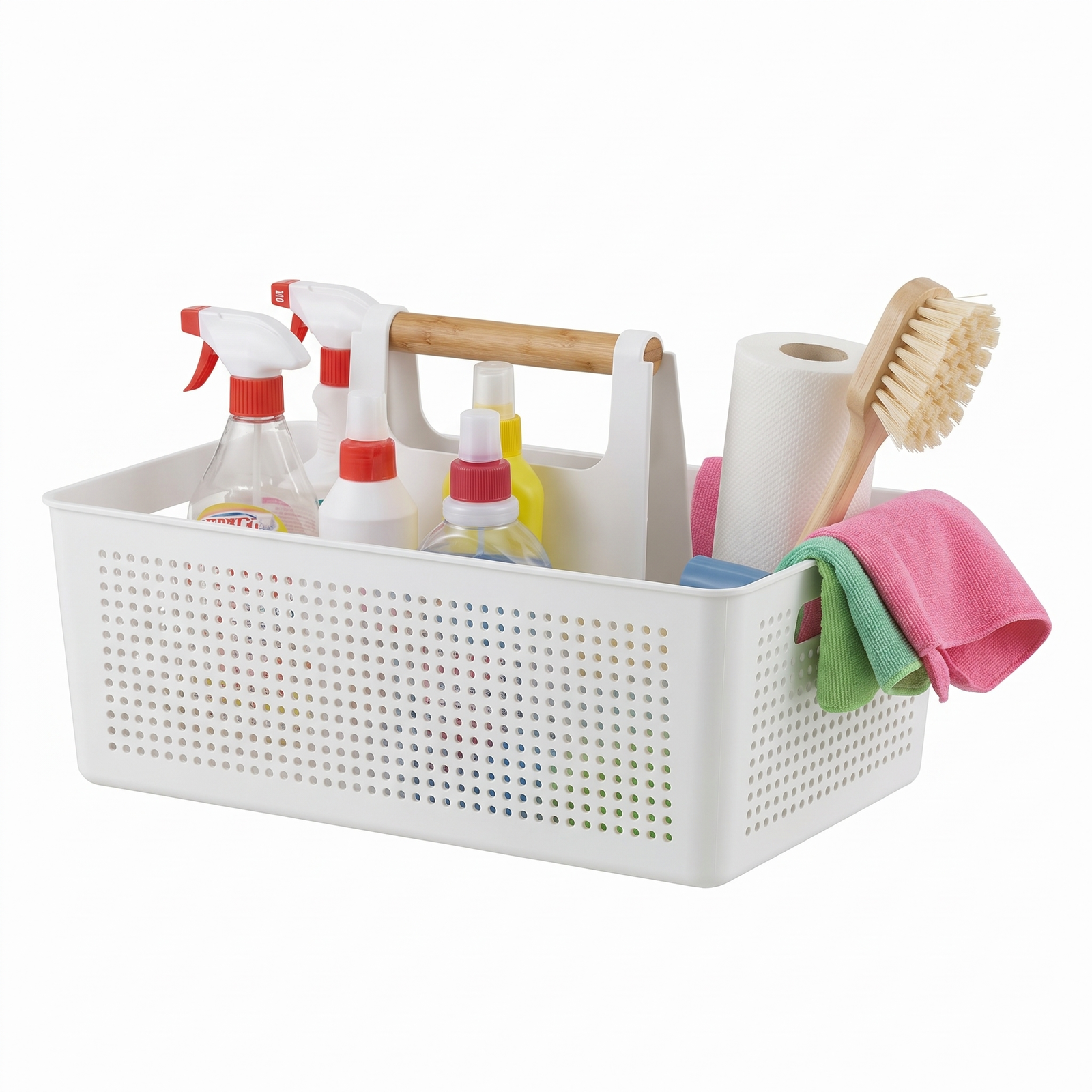 Organizador com alça para produtos de limpeza