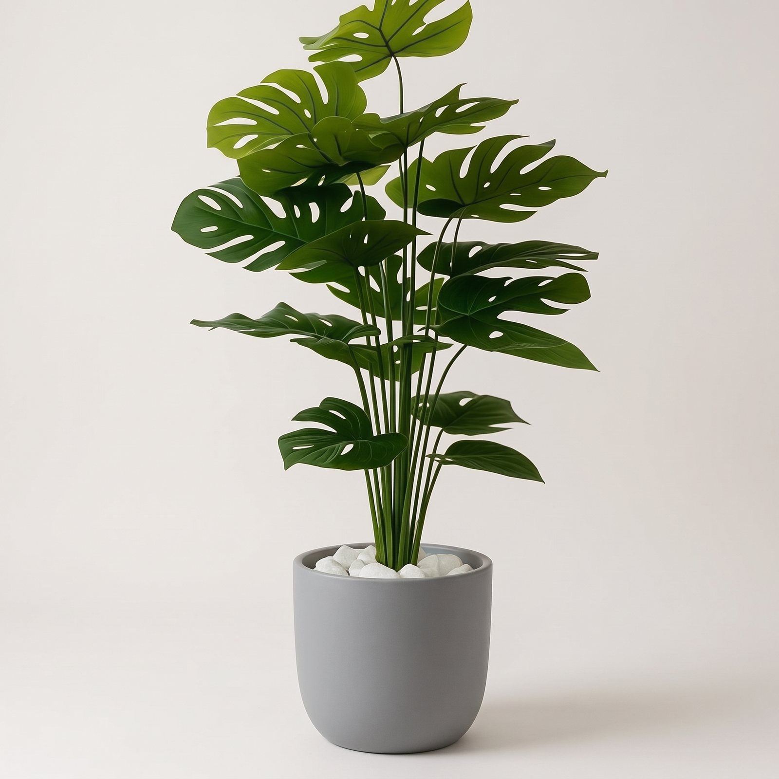 Planta artificial costela-de-adão em vaso cinza